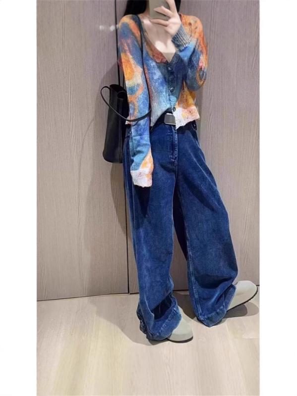 パンツ レディース 秋冬 コーデュロイ ワイドレッグ ミッドナイトブルー レトロ スタイル 日常使い 暖か素材 柔らかい 着心地 合わせやすい ネイビー系 ダークトーン カジュアル ファッション ストレッチ 快適x2