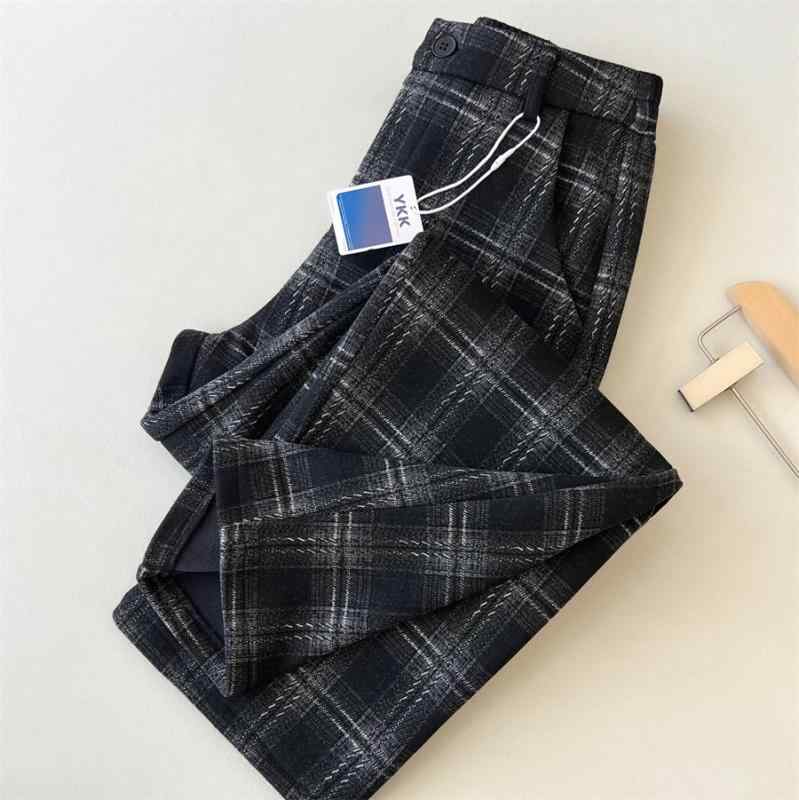 レディース 秋冬 ワイドパンツ ハイウエスト チェック柄 レトロ 起毛加工 暖か素材 垂れ感 ロング丈 カジュアル
