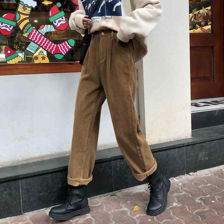 レディース 秋冬 ロングパンツ 韓国 レトロ ゆったり ゴムウエスト コーデュロイ カジュアル ボトムス 普段使い 暖かみ 伸縮性 柔らかい 素材 快適 フィット