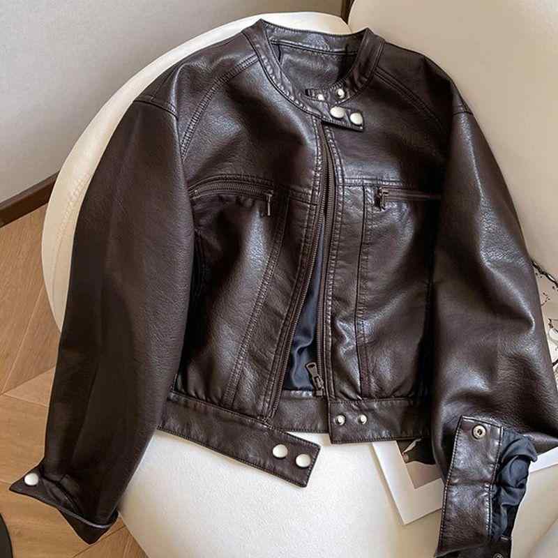 レディース 革ジャケット 復古 ライダース ゆったり ショート丈 春秋 カジュアル スタイリッシュ 軽量 伸縮性
