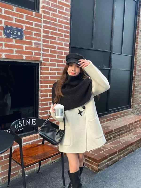 コート レディース 両面 ウール 秋冬 小柄向け 短め マフラー 付き 合わせやすい スタイリッシュ 演出 暖か 軽量 柔らか素材|バランスケア 店