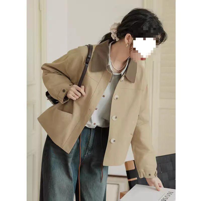 トレンチコート レディース ショート丈 コントラストカラー 韓国スタイル ゆったりシルエット 薄手軽量 無地 春 アウター 普段使い ファッション