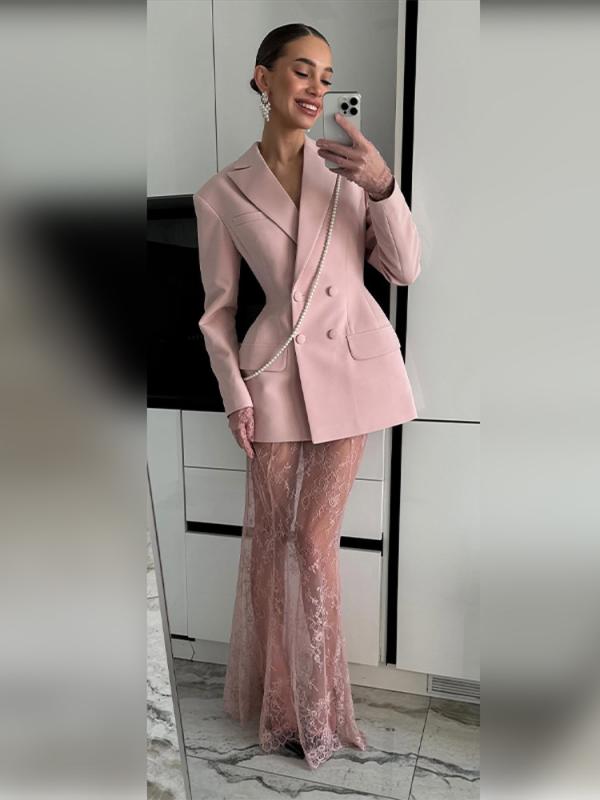 レディース 高級感 レース ハーフスカート スーツ 2点セット 欧米スタイル フォーマル スタイリッシュ 女性服 セットアップ 膝丈 洗練