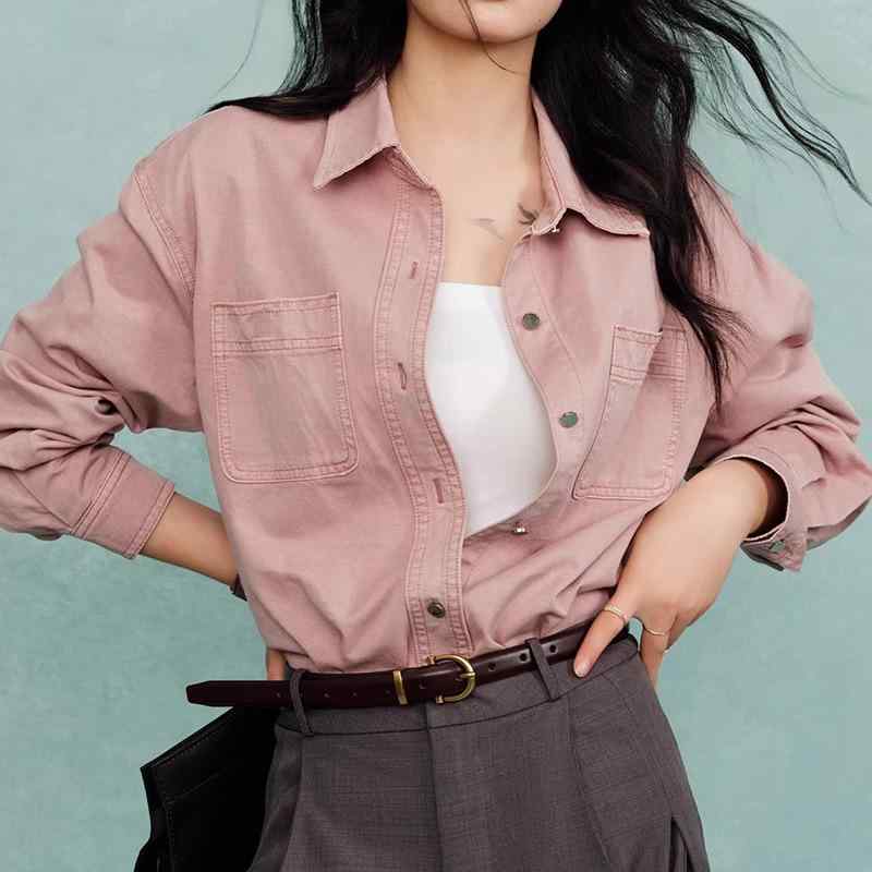 レディース プルオーバー ジーンズ 細工物 桜サクラ色 綿織物 ゆったり ビッグ影ぼうし 窈窕たる 遊撃手丈 アウター 秋 心地好い 普段使い