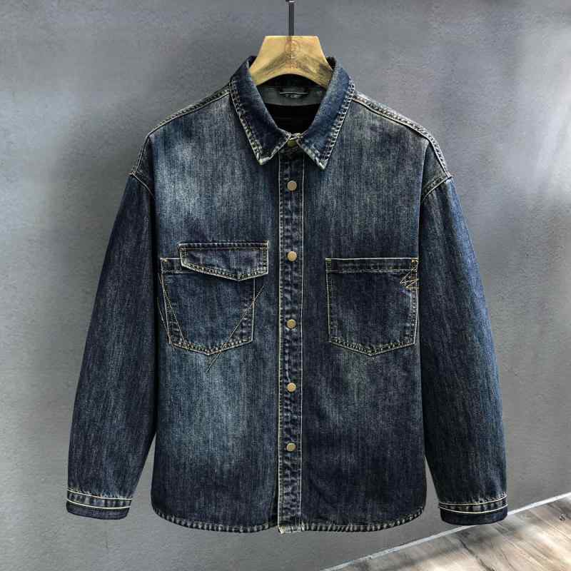 シャツ メンズ 長袖 レトロ デニム ウォッシュ加工 ヘビーウェイト コットン アメリカンスタイル ストリート カジュアル 春秋 通勤 普段使い 伸縮性 吸湿速乾