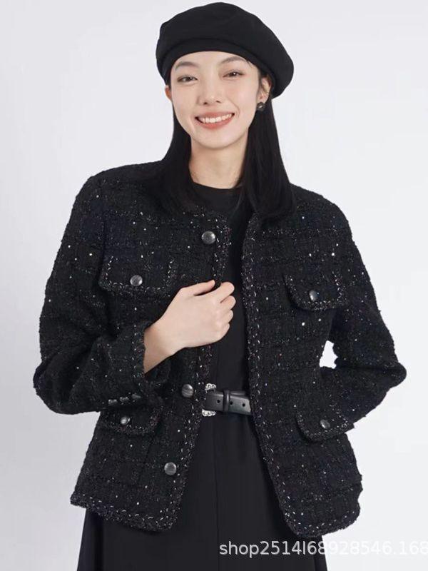 レディース ツイード ジャケット 丸首 光沢素材 上品 春秋 コーディネート 普段使い 軽量 伸縮性 吸湿速乾