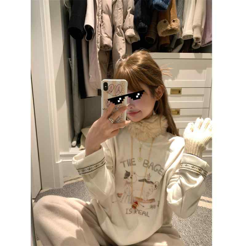 Tシャツ レディース 冬 猫 ミシン プリント 蝶結 カジュアル 普段使い かわいい トップス 柔らかい コットン風 グラフィック