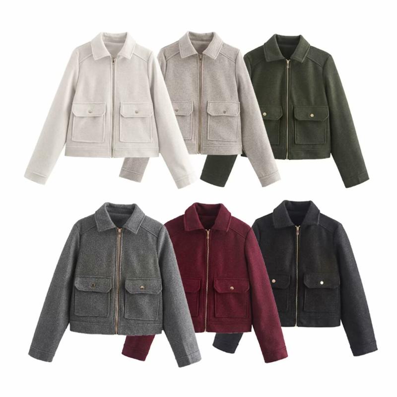 レディース 秋冬 アウター シングルブレスト ジッパー ポケット ソフトウール コンパクト サイズ 普段使い 軽量 ジャケット