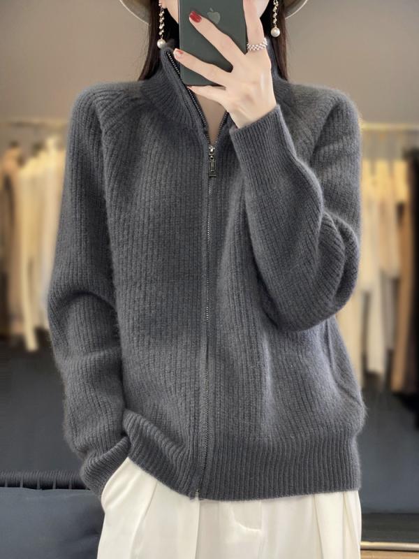 編み物ジレー 成人女性用 秋冬 羊毛100% ゆったり 朦々たる 照明ランプ色つや シングルファスナー 生あたたかい アウター スウェーター 座標 デイリー トップス
