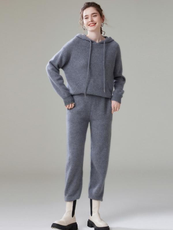 秋冬 フード付き シンプル 単色 ゆったり スリム 通勤用 ニット トップス テーパードパンツ セットアップ 暖かみ 柔らかい 素材 フィット｜バランスケア　店