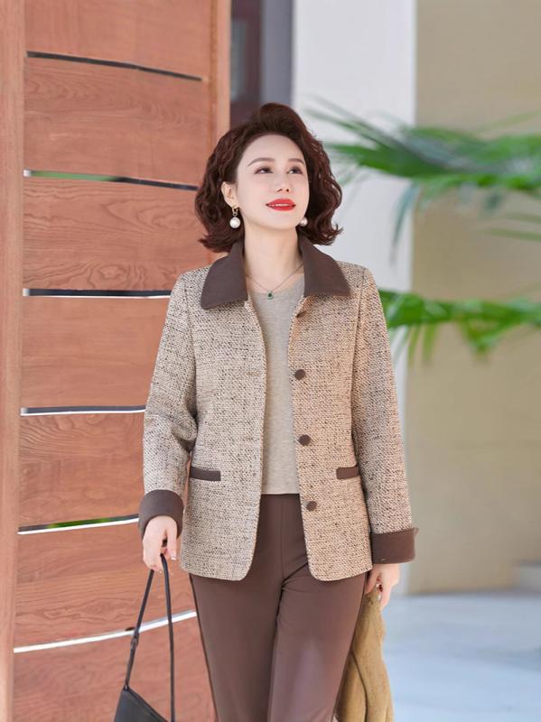コート レディース 女性用 春秋 ウール ツイード ジャケット ママスタイル 減齢 かわいい 普段使い 軽量 伸縮性 吸湿速乾 通勤 カジュアル