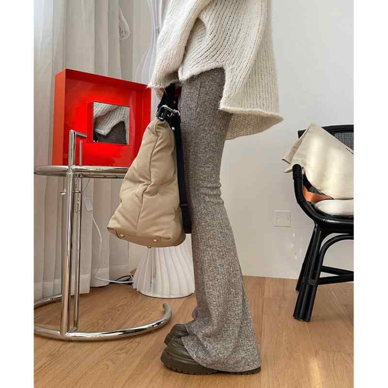 秋冬 レディース ハイウエスト フレアパンツ ニット素材 伸縮性 柔軟 修身シルエット 脚長効果 モダンスタイル スリムフィット ロング丈 普段使い｜バランスケア　店