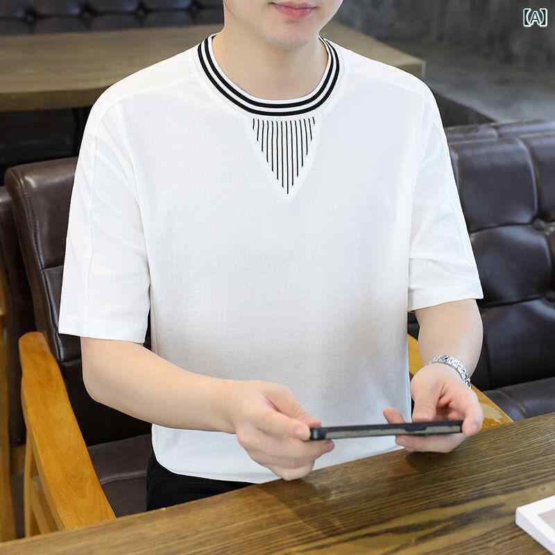 メンズ 短袖 Tシャツ インナー 夏 光沢綿 Vネック シンプル ミニマル ファッション スタイル 吸湿速乾 軽量 通勤用 普段使い