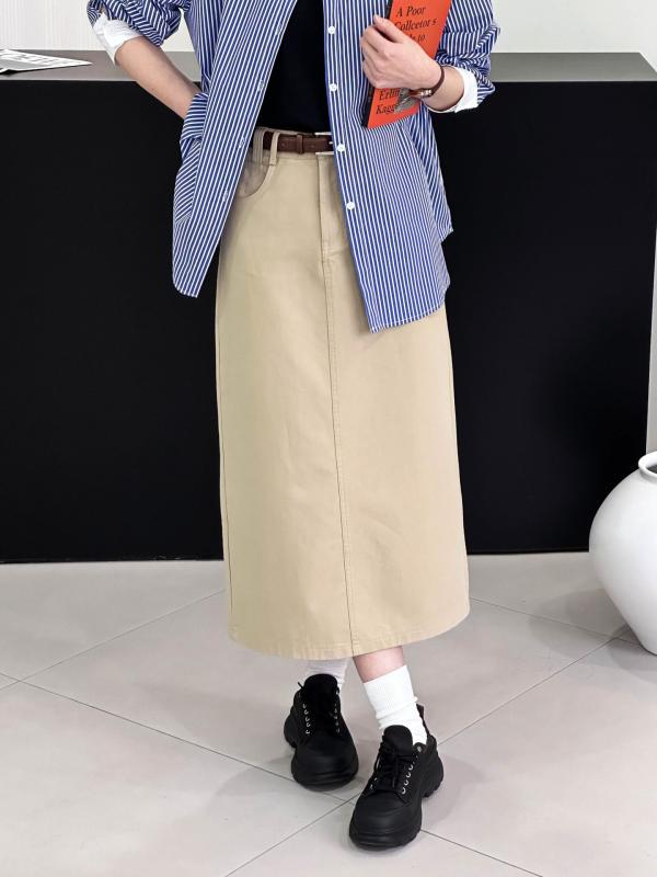 スカート レディース ハイウエスト レトロ デニム Aライン ストレート ミディ丈 半身スカート カジュアル 普段使い コットン混 春