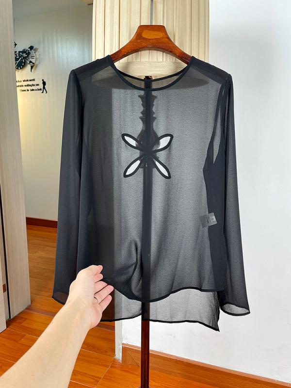 レディース 夏用 シフォンブラウス ゆったり お腹隠し 透け感 薄手 アシンメトリー 裾 UVカット ジョーゼット 軽量 通勤 普段使い 接触冷感 吸湿速乾