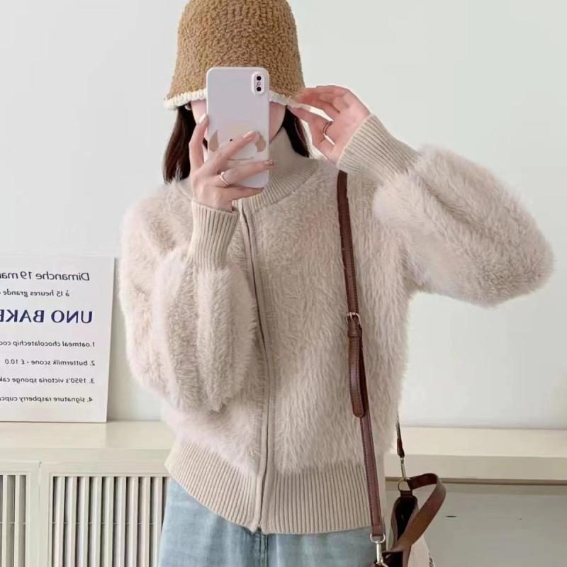 レディース ニットカーディガン 秋冬 ジッパー ゆったり フィット カジュアル 韓国スタイル ベーシック セーター アウター 普段使い 暖かみ 編み込み トップス