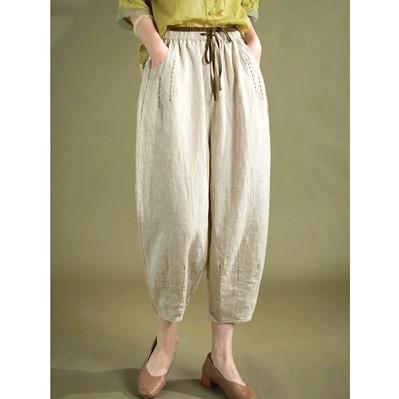 リネン パンツ レディース 春夏 通勤用 ゆったり シルエット レトロ スタイル コーディネート 麻素材 軽量 快適 普段使い
