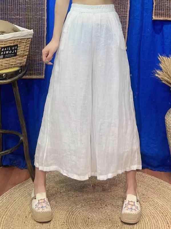 パンツ 女性用 麻素材 ゆったり ストレート 夏用 9分丈 カジュアル 普段使い 通気性 軽量 涼しい シンプル
