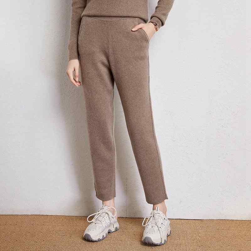 レディース ズボン下 秋冬 朦々たる カシミール 編み物 木筆 細身 無地 か細い 生あたたかい 心地好い 日常使い走り ボトムス 伸縮性
