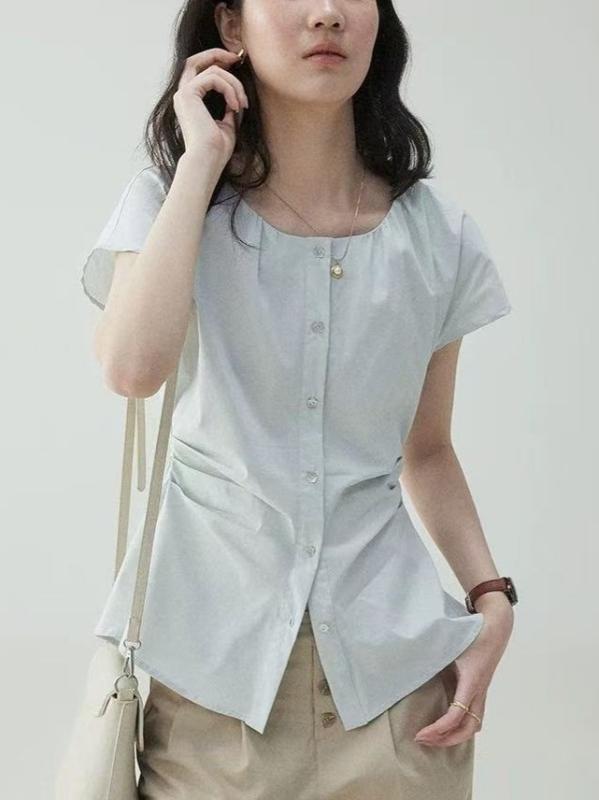 シャツ 女性用 夏 通勤 フレンチスタイル 収腰 プリーツ リボン スリムフィット ボディシェイプ トップス ブラウス 軽やか 涼しい 吸湿速乾