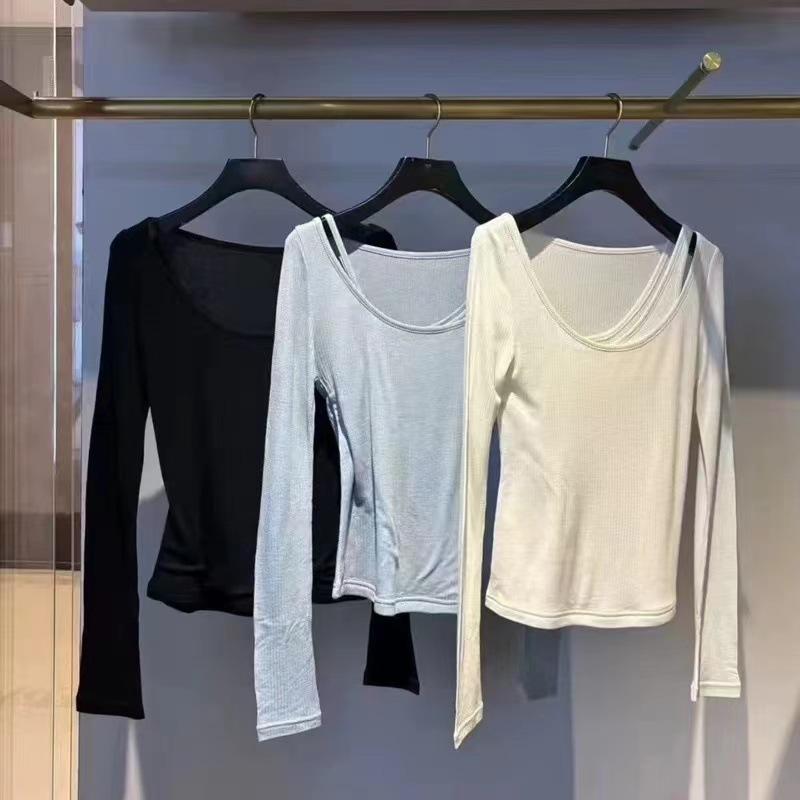 ニットトップス レディース 春夏 無地 シンプル スリムフィット インナーTシャツ 伸縮性 コットン混 日常使い 軽量 吸湿速乾
