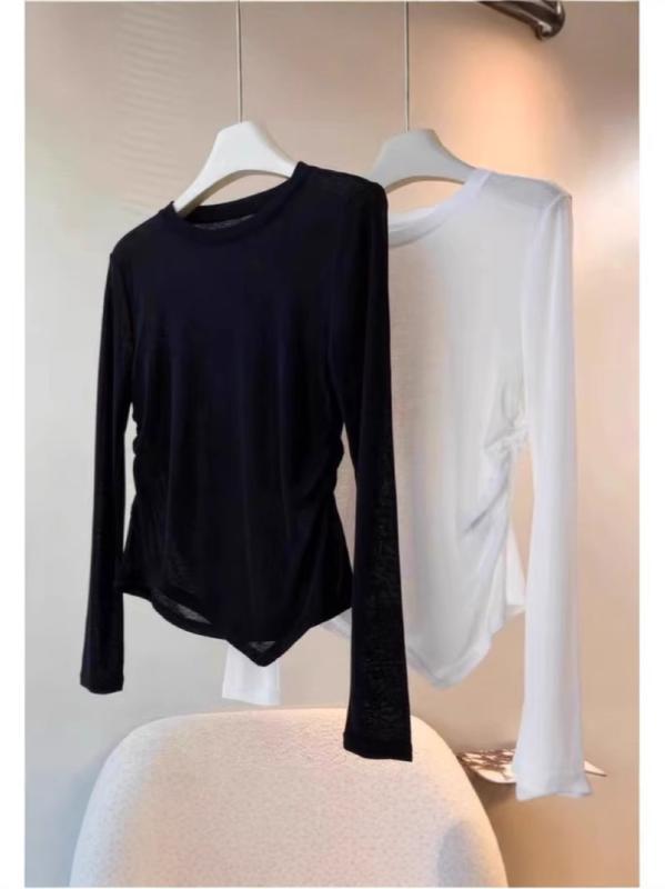 レディース 長袖Tシャツ ウエストシェイプ ボディフィット トップス インナー レイヤード 普段使い 伸縮性 スタイリッシュ