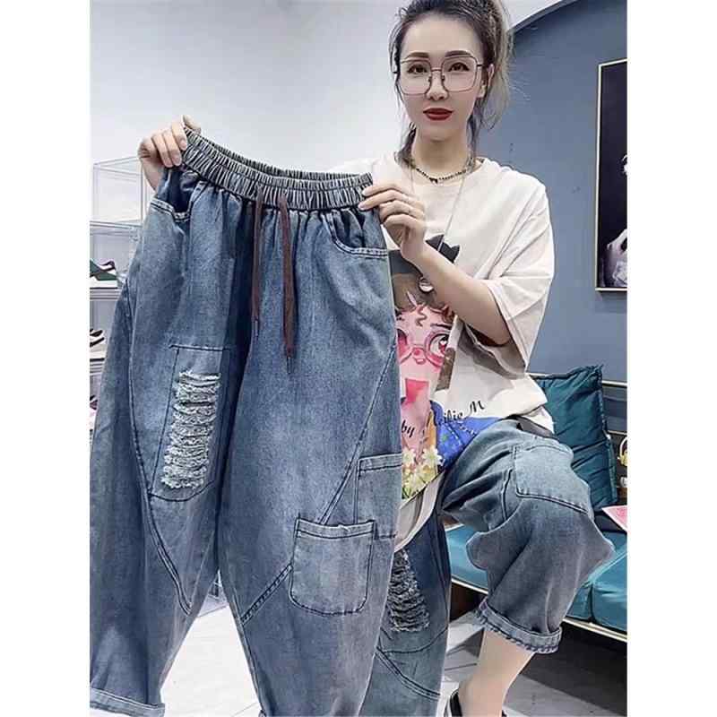 レディース デニム ワイドパンツ 大きいサイズ 夏用 薄手 伸縮ウエスト ディストレス加工 レトロ スタイル ゆったり フィット カジュアル 普段使い 軽量 素材 牛仔布 シルエット 21,574円