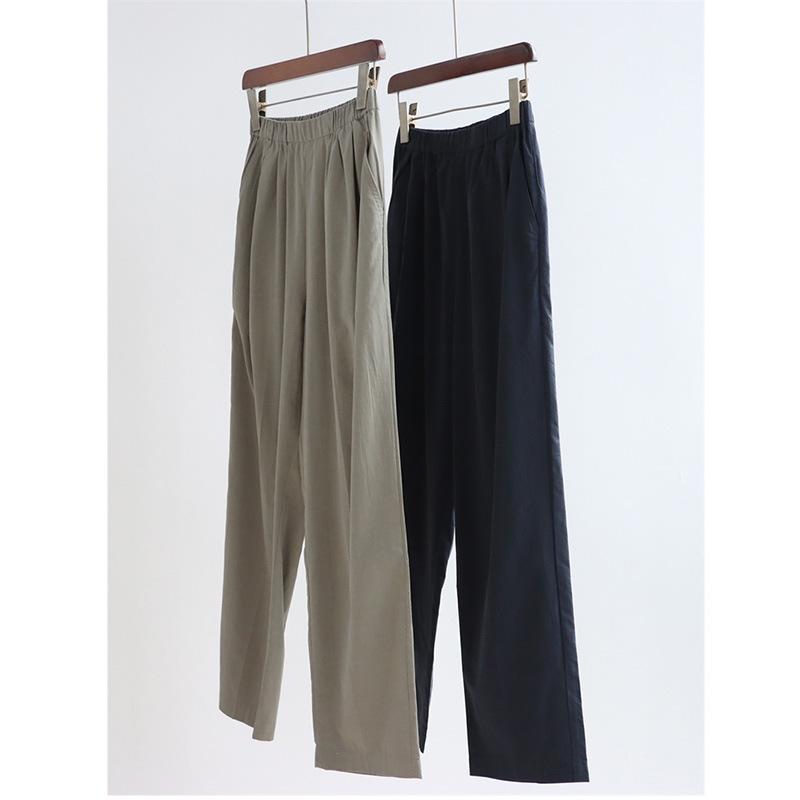 レディース 春夏 通勤用 コットン 伸縮ウエスト スリムテーパードパンツ ストレートシルエット 軽量素材 吸湿速乾 シンプル