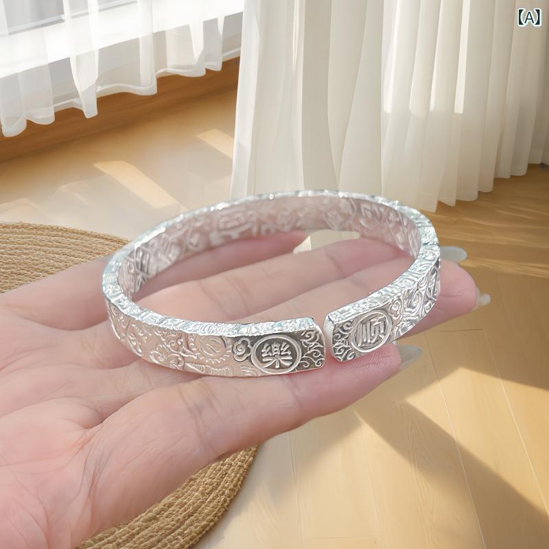 オシャレ バングル ブレスレット 999 銀 縁起の 良い 言葉 オープン ブレスレット ソリッド ナショナル 男女 カップル レトロ 15,048円