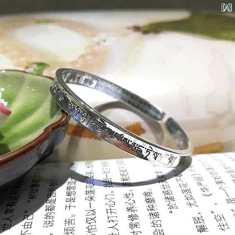 ブレスレット バングル オシャレ レトロ チベット メディスンマン 9999 スター リング シルバーブレスレット ナロー ワイド 男女 巻き ブレスレット 証明 書