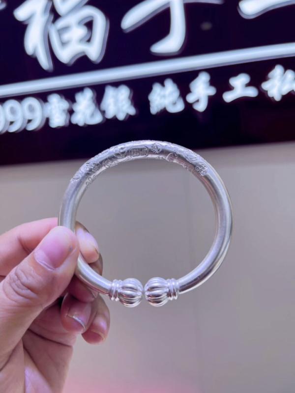 ブレスレット バングル オシャレ 銀 999 パンプキンヘッド 幸運の ブレスレット レディース ソリッド オープン レトロ ジュエリー ソフト ライト ラッキーキャットな|バランスケア 店