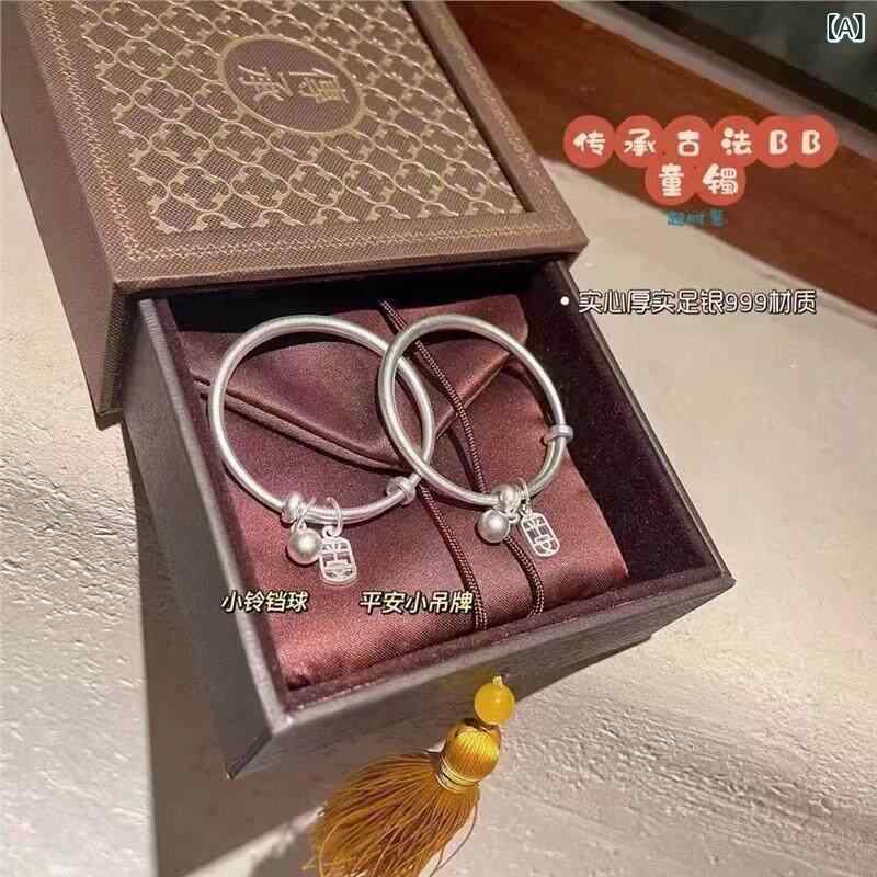 ブレスレット バングル オシャレ の ベビー スター リング シルバーブレスレット 9999 銀 ソリッド ブレスレットの ペア 子供用 赤ちゃん 子供の 誕生日 満月 ギフト