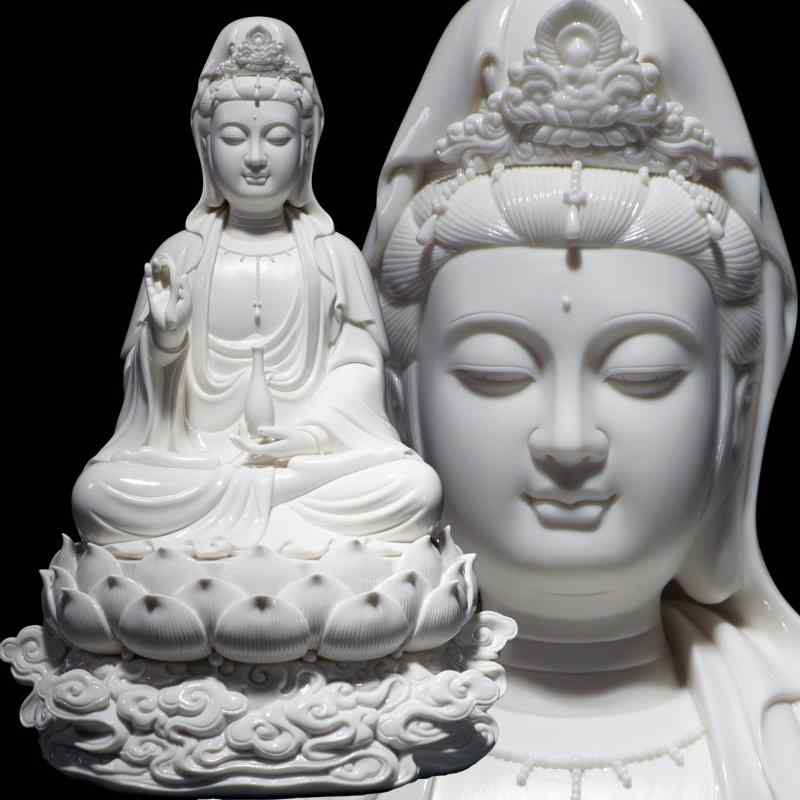 仏像 観音菩薩 陶器 白磁 置物 家庭用 インテリア 玄関飾り リビングテーブル 飾り物