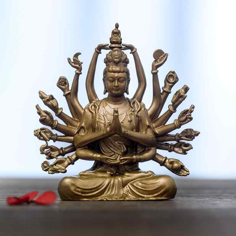 観音菩薩像 仏像 置物 千手観音 鼠年生まれ 本命仏 携帯用 黄銅製 精緻 禅風 インテリア 飾り 家居用 伝統工芸 金属製 仏教美術 部屋飾り 精神安定 幸運祈願 コンパクト