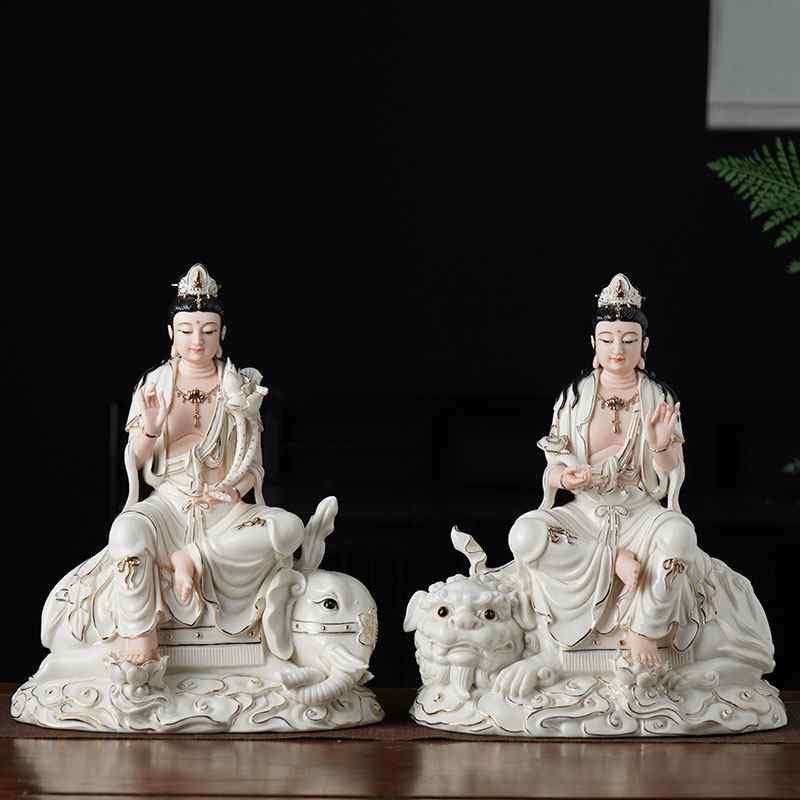 陶磁器 仏像 文殊菩薩 普賢菩薩 家庭用 仏堂 供養 装飾 置物 インテリア ディスプレイ 伝統工芸｜バランスケア　店