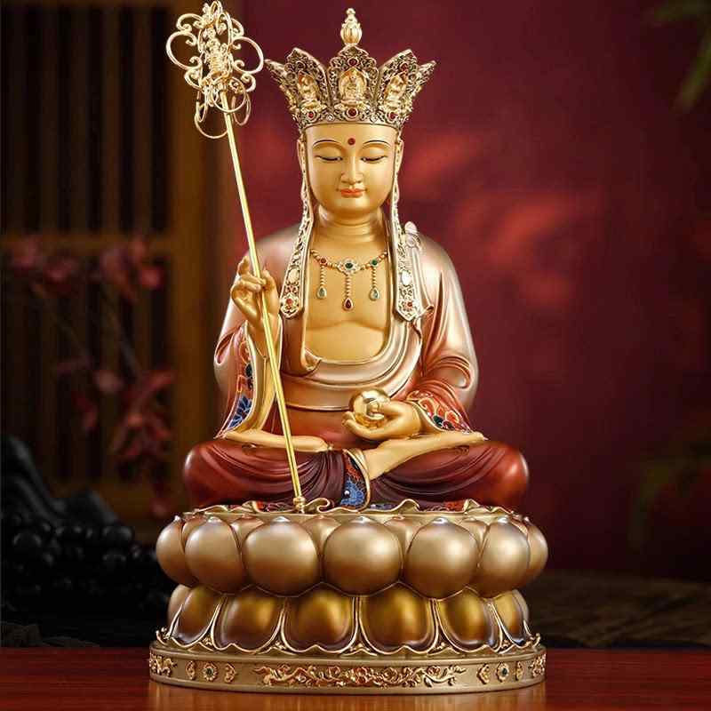 仏像 地蔵王菩薩 銅製 彩色仕上げ 供養用 家庭用 置物 娑婆三聖 玄関飾り 仏具 銅像|バランスケア 店