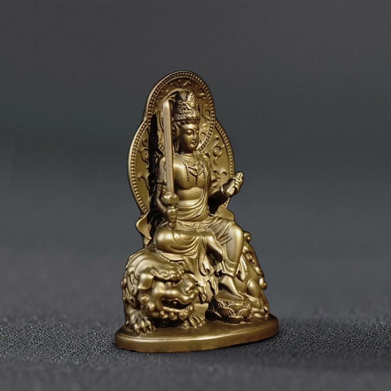 銅製 文殊菩薩像 華厳三聖 普賢菩薩 仏像 置物 家庭用 仏壇 供養 茶室 インテリア 装飾 高級感 荘厳 伝統 工芸 ディスプレイ 本格的 彫刻