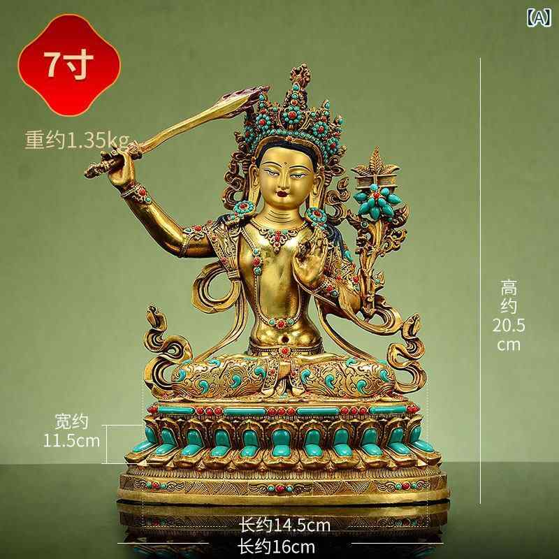 仏像置物 文殊菩薩 銅製 宝石嵌め込み デスク インテリア 伝統工芸 高級感 室内装飾 家庭用 彫刻 細工 置物 |バランスケア 店