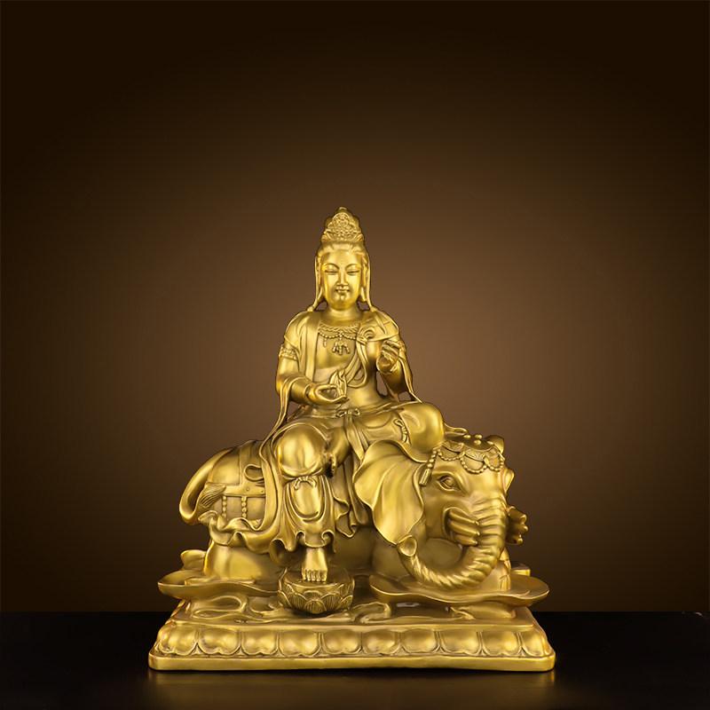 仏像 黄銅製 置物 文殊菩薩 普賢菩薩 坐像 インテリア 供養 家庭用 仏堂飾り 高級感 銅素材 伝統工芸 装飾品