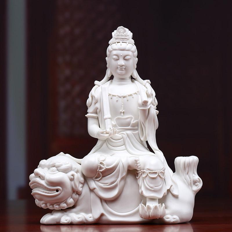仏像 白磁 文殊菩薩像 普賢菩薩像 陶器 家内用 供養 本命仏 仏具 置物 インテリア 精神安定 伝統工芸 精巧 家庭飾り｜バランスケア　店