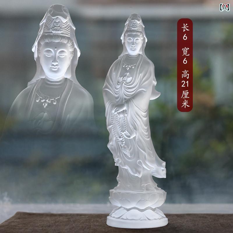 観音菩薩 仏像 ガラス製 中華風 置物 仏壇飾り 家庭用 供養品 インテリア 透明感 輝き｜バランスケア　店