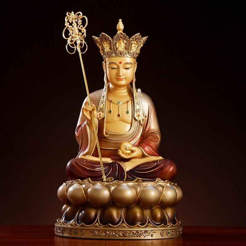 仏像 地蔵菩薩 銅像 銅製 彩色仕上げ 家庭用 供養 置物 インテリア 風水アイテム