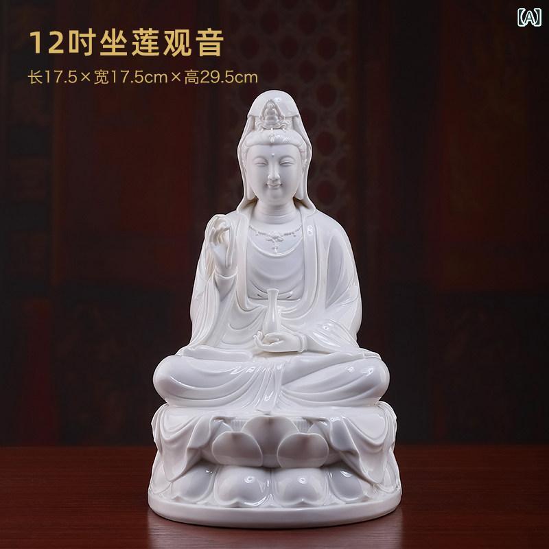 観音菩薩像 白磁 陶器 坐蓮 座像 家庭用 供養 仏具 置物 インテリア 伝統工芸 精神安定 縁起物|バランスケア 店