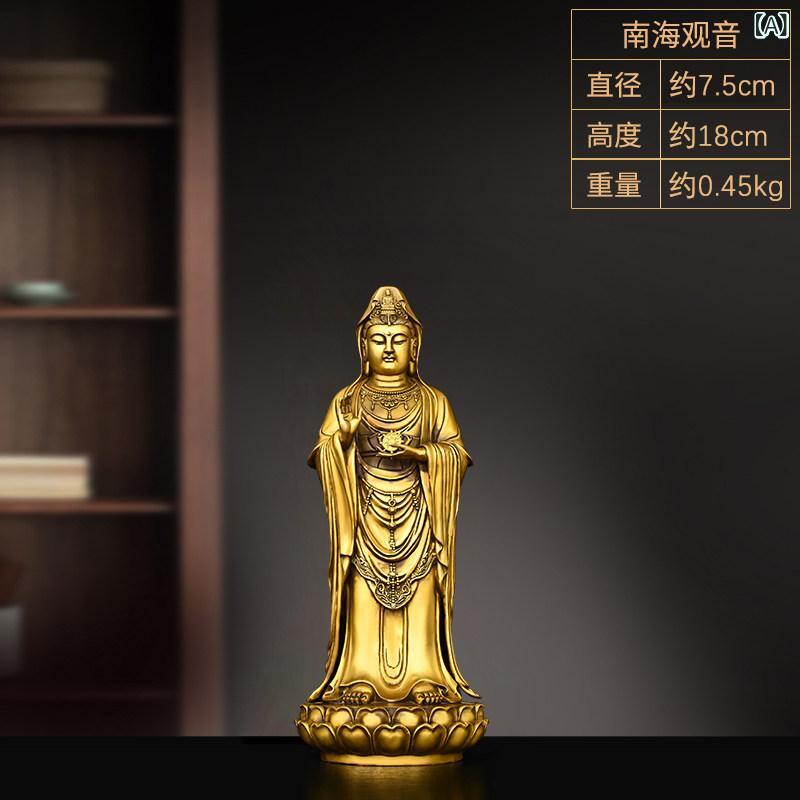 観音菩薩 銅像 銅製 黄銅 南海観世音 立蓮花 大型 家庭用 仏壇 置物 仏像 装飾 祈願 伝統工芸 金属製 彫刻 細工 荘厳 寺院風|バランスケア 店