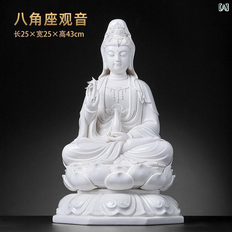 観音菩薩像 白磁陶器 八角台座 置物 家用インテリア 精巧工芸 仏壇飾り 供養用 伝統｜バランスケア　店 28,405円