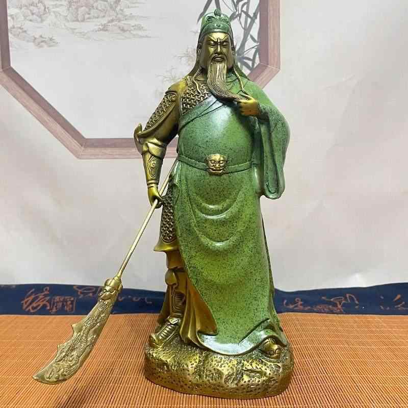 置物 銅像 関羽 神像 武聖 銅 黄銅 緑 袍 武財神 開運 ラッキーアイテム インテリア 玄関飾り 店舗開業用