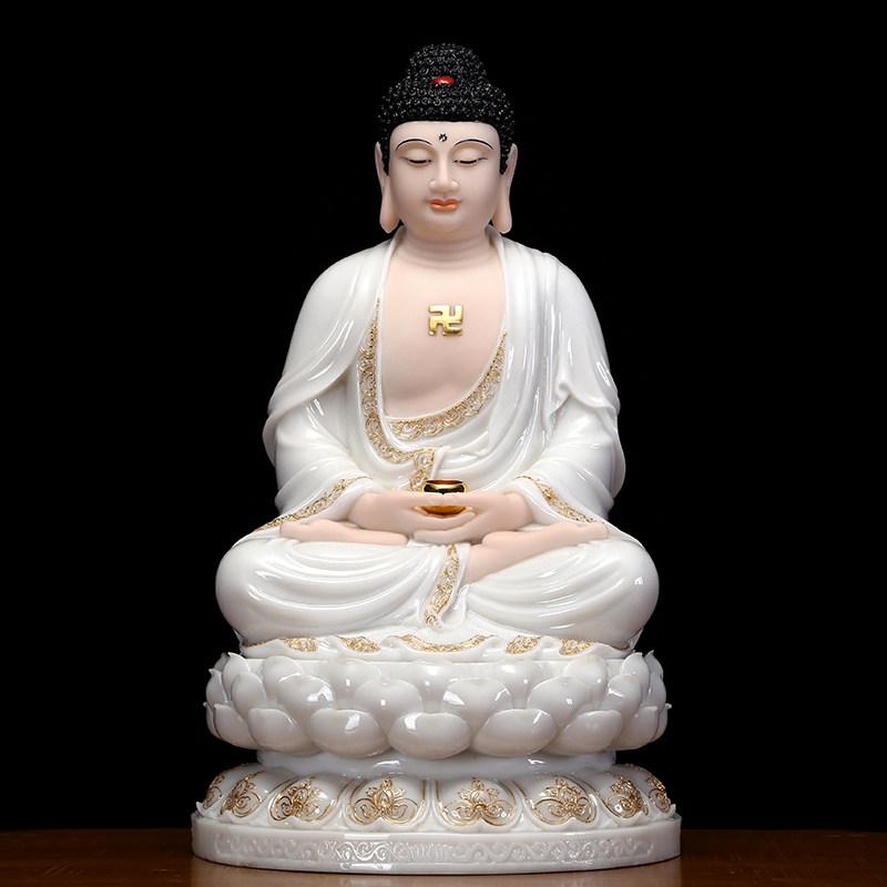 仏像 白大理石 石彫 置物 三宝仏 釈迦牟尼 如来 阿弥陀 薬師 坐像 インテリア 仏教美術 13,248円