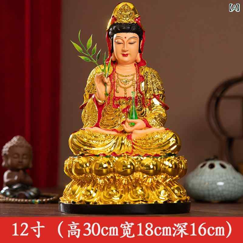 観音菩薩像 樹脂製 家庭用 置物 多色 カラフル インテリア 装飾品 仏像 観世音 七彩 神像 デコレーション 室内飾り 伝統工芸風|バランスケア 店