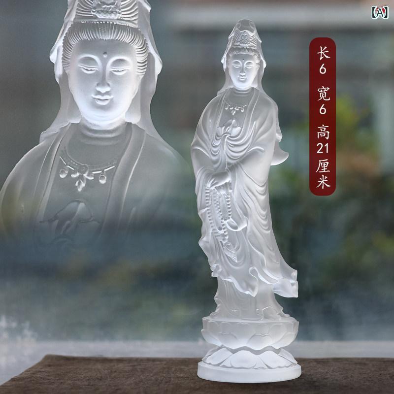 仏像 観音菩薩 琉璃製 中国風 置物 仏堂 装飾 家庭用 供養 ガラス クリスタル インテリア 仏具 伝統工芸 風|バランスケア 店