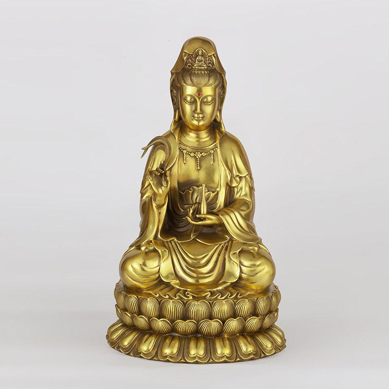 仏像置物 真鍮製 観音菩薩 蓮花観音 中華風 インテリア 家庭用 リビング飾り 伝統細工 彫刻品|バランスケア 店